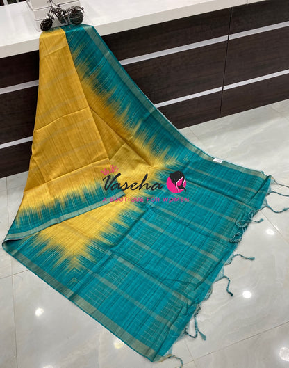 Semi Art Tussar Silk  / Art Silk - Yellow & Blue - VVATS007