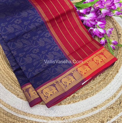 Semi Silk Cotton Saree - Navy Blue With Reddish Maroon Shade - VVSSC007