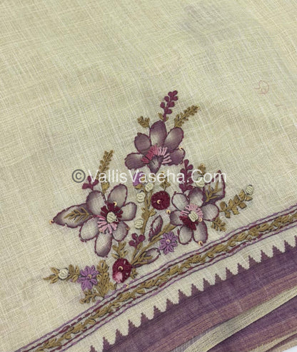 French Knot - Tissue Saree - Cream With purple Shade - VVLFN006