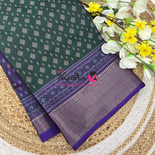 Casual Wear - Semi Patola Silk - Green & Purple Shade - VVSPS001