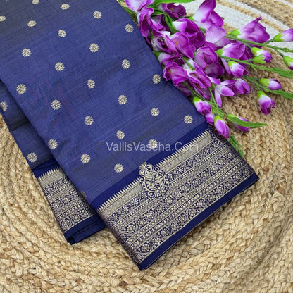 Semi Tussar Silk Saree - Navy Blue shade - VVSTS032