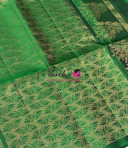 Pure Soft Silk Saree  - Vairavoosi Pattern - Mustard Green With Green - VVPSS095