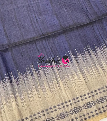 Semi Jute Silk Saree - Blue With Cream Shade - VVSJS003