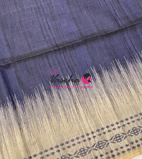 Semi Jute Silk Saree - Blue With Cream Shade - VVSJS003