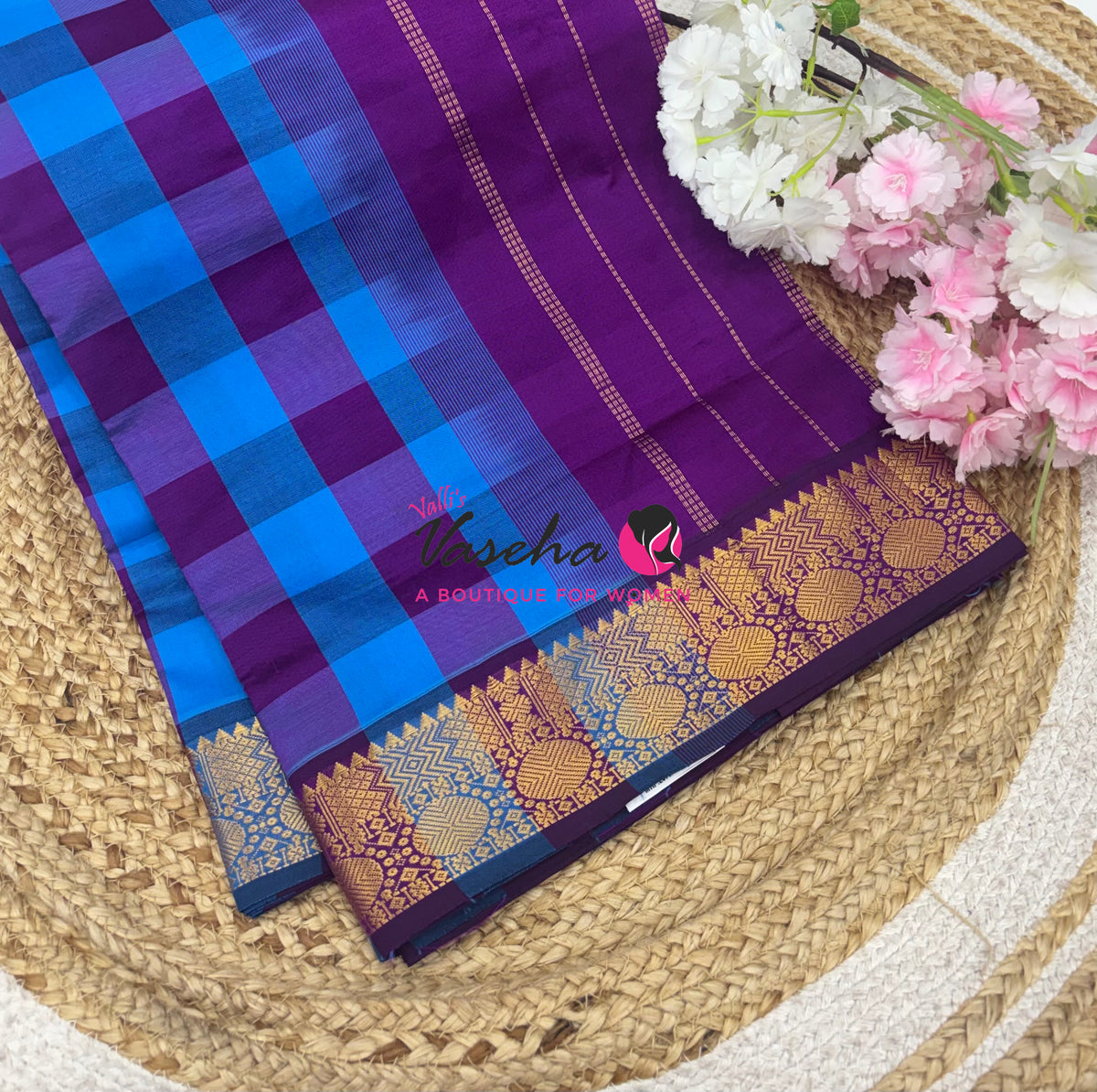 Semi Silk Cotton Saree |  Pazhum Pazhamum Checks Design |VVSSC018