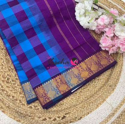 Semi Silk Cotton Saree |  Pazhum Pazhamum Checks Design |VVSSC018