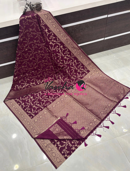 Banarasi - Heritage Silk - Semi Kathan Silk - Wine Brown - VVBHS001