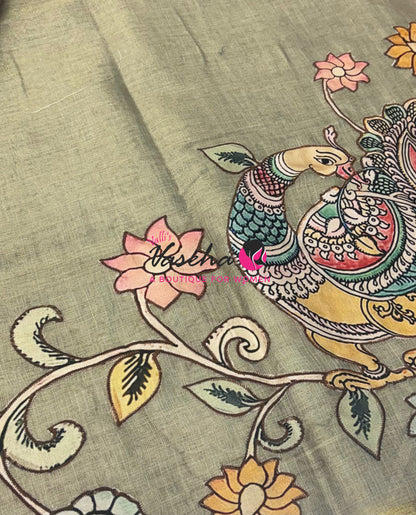 Linen Appliqué Work Saree - Grey Shade - VVLAS001