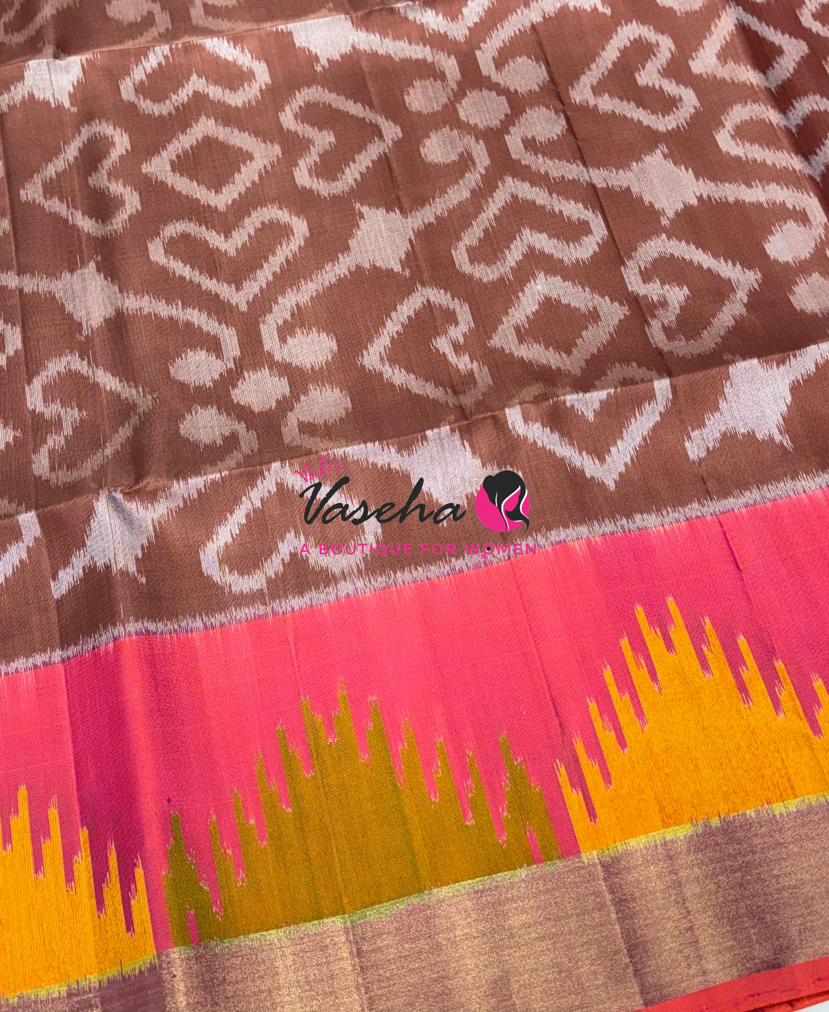 Pure Soft Silk Saree  - Pochampally Weaving - Chocolate Brown & Peach Combo - VVPSS110
