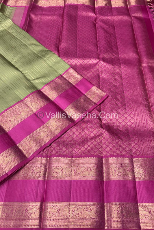 Pure Vintage Korvai Kanchipuram Silk Saree - Pastel Green & Pink Combo - VVPS021