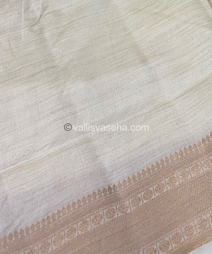 Semi Tussar Silk - Grand Pallu  - Cream - VVSTS023