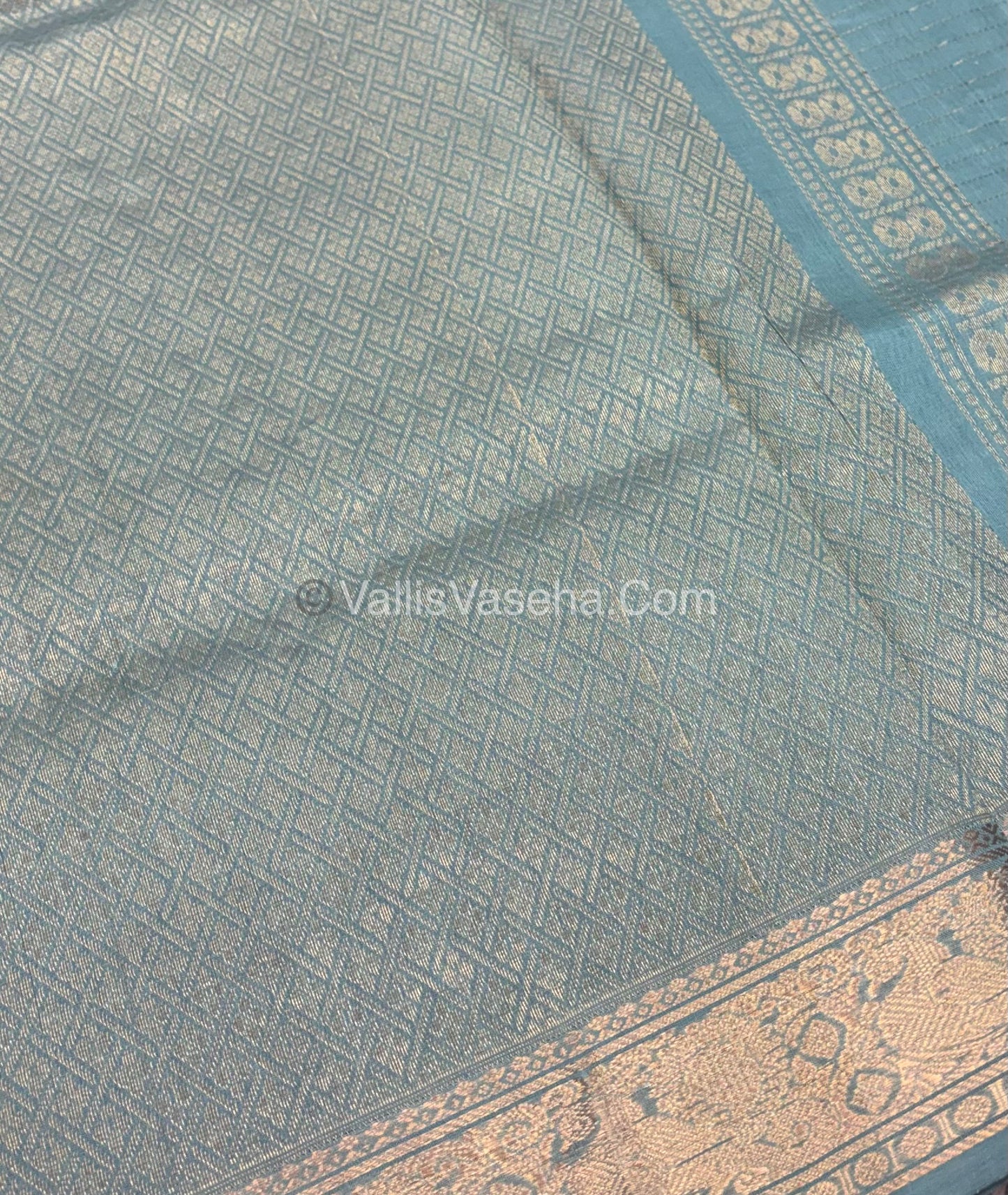 Pure Korvai Silk Cotton - Checks Pattern - Brown  With Grey Shade  - VVKSC034