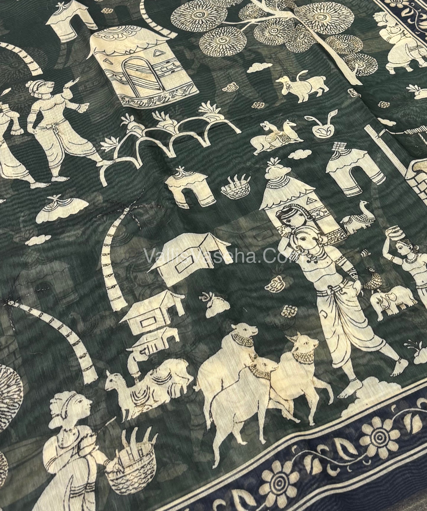 Semi Chanderi Saree - Green Shade - VVSCS007