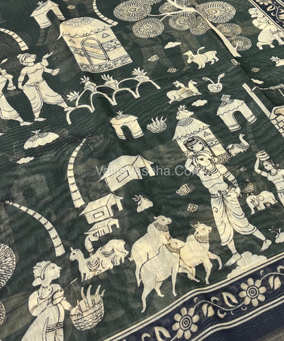 Semi Chanderi Saree - Green Shade - VVSCS007