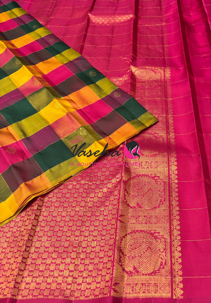 Pure Kanchipuram Silk Saree - Pazhum Pazhamum Checks - VVPS017