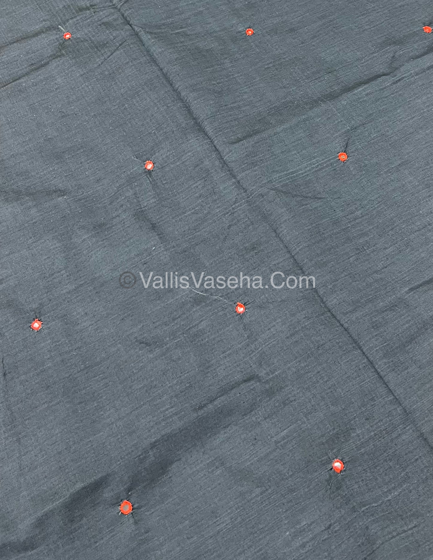 South Mixed Cotton - Mirror Work Embroidery - Grey With  Orange - VVPCM002