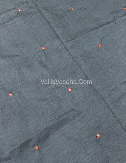South Mixed Cotton - Mirror Work Embroidery - Grey With  Orange - VVPCM002