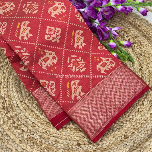 Semi Tussar Silk Saree - Ikkat / Pochampally Design - Red Shade - VVSTS034