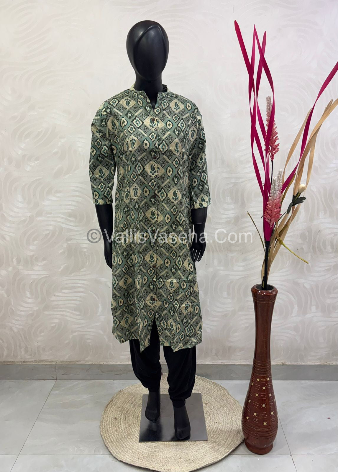 Slub Cotton -  Printed Kurti -  A - Line Cut - VVALK002