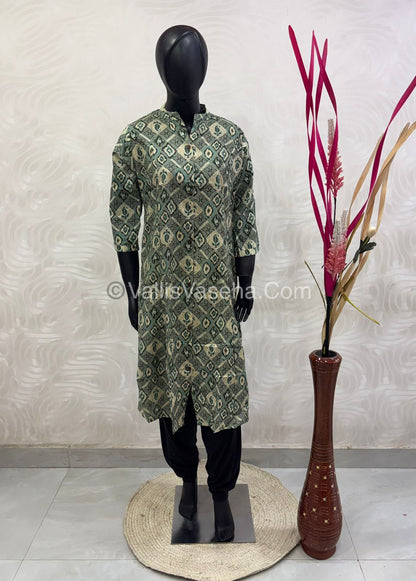 Slub Cotton -  Printed Kurti -  A - Line Cut - VVALK002