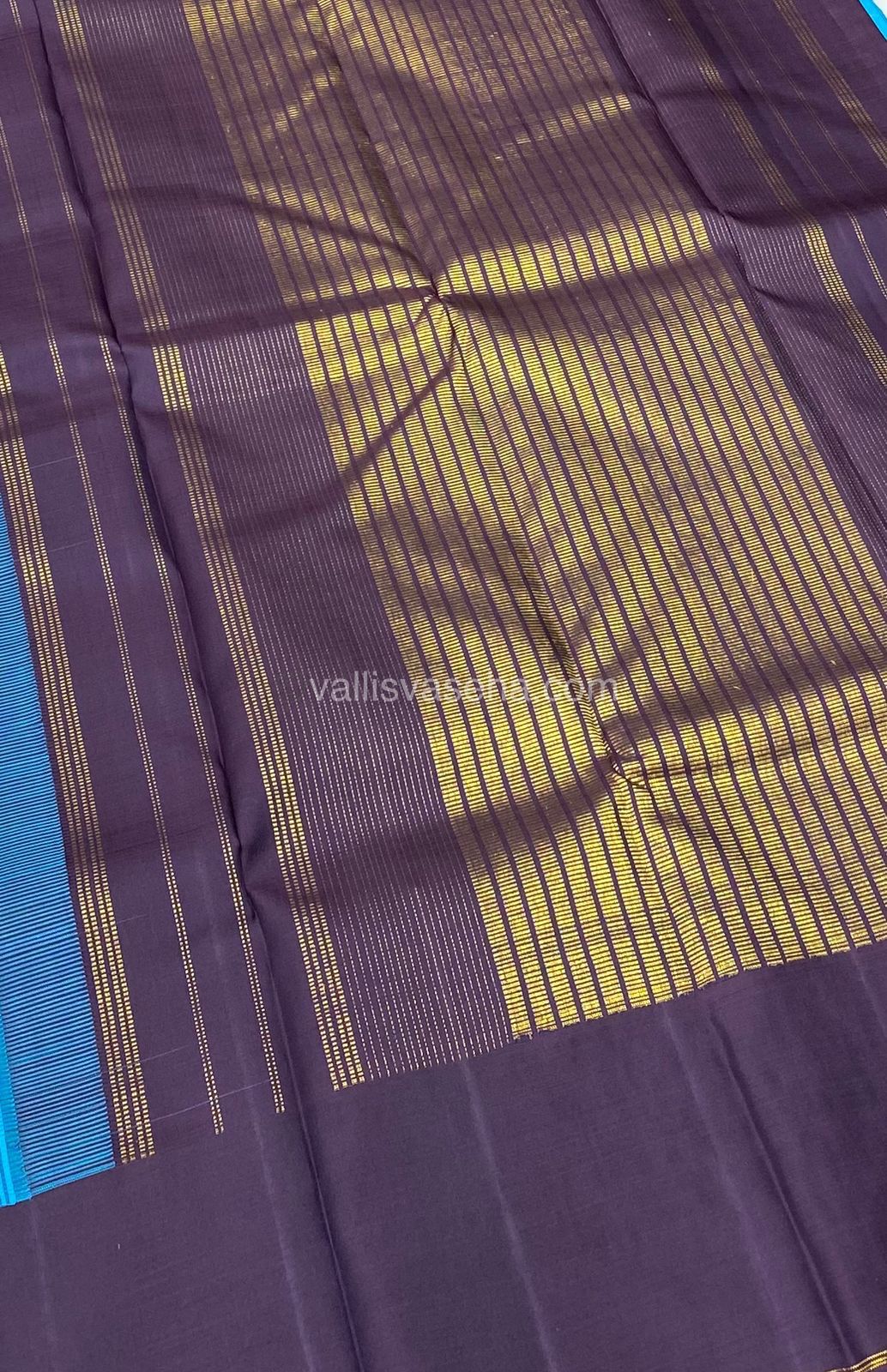 Pure Kanchipuram Silk Saree - Blue with Dark Purple(Pakku color) - Thalampoo - Temple Woven Borders - VVPS006