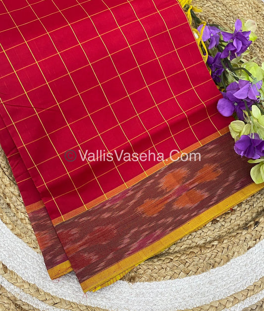 Semi Silk Cotton Saree - Red & Yellow - VVSSC001