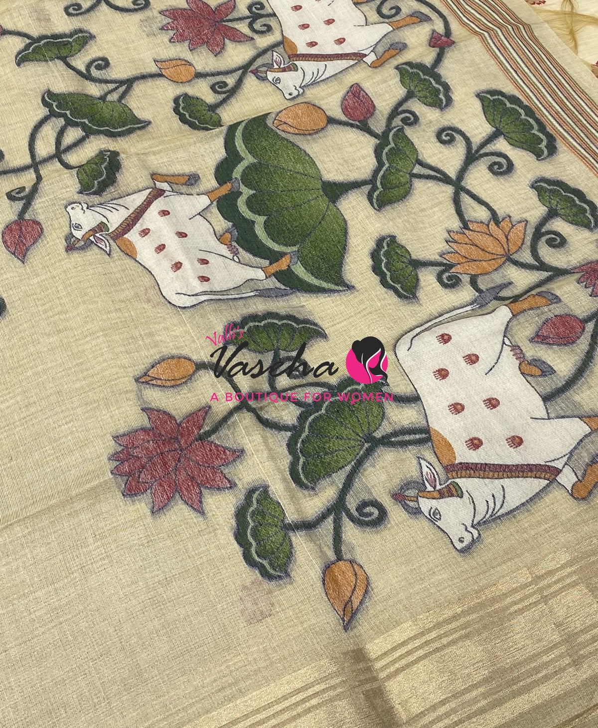 Muga Tissue Linen Saree - Cream  Shade - VVMLT003