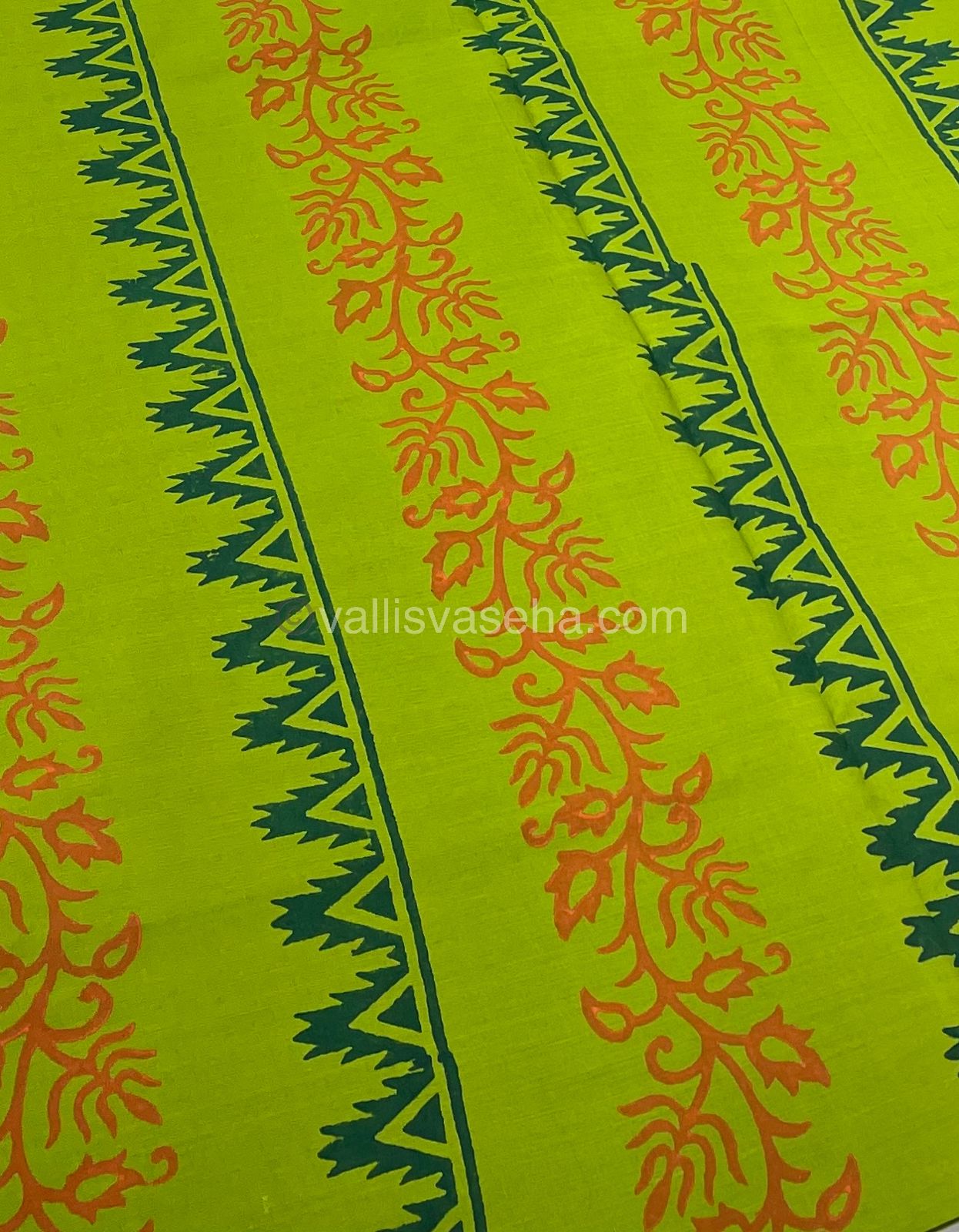 Poly Silk Mixed Printed Cotton - Green With Orange - VVPCP002