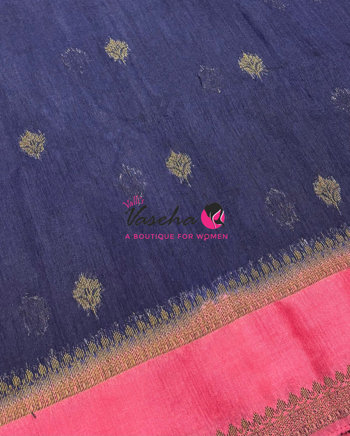 Linen Jute Silk Saree - Navy Blue With Pink Shade - VVLJS001