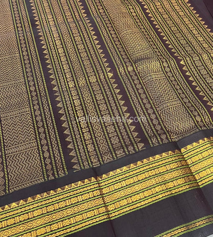 Pure Korvai Silk Cotton Saree - Grey with Brown - Retta Petta border - VVKSC004