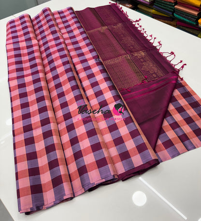 Pure Soft Silk Saree  - Small Pazhum Pazhamum Checks - VVPSS159