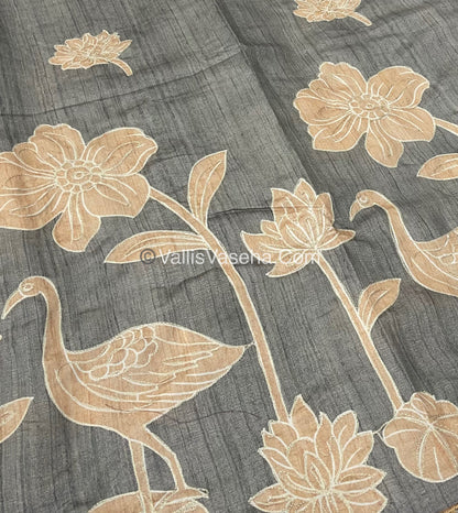 Semi Raw Silk with embroidery work - VVSRS001