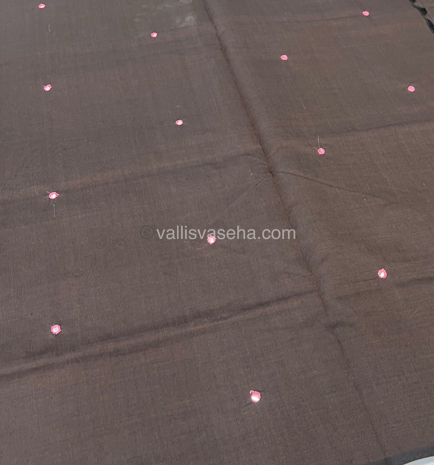 South Mixed Cotton - Mirror Work Embroidery - Brown with Pink - VVPCM002