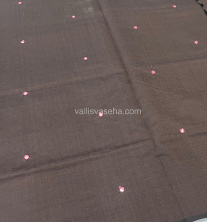 South Mixed Cotton - Mirror Work Embroidery - Brown with Pink - VVPCM002