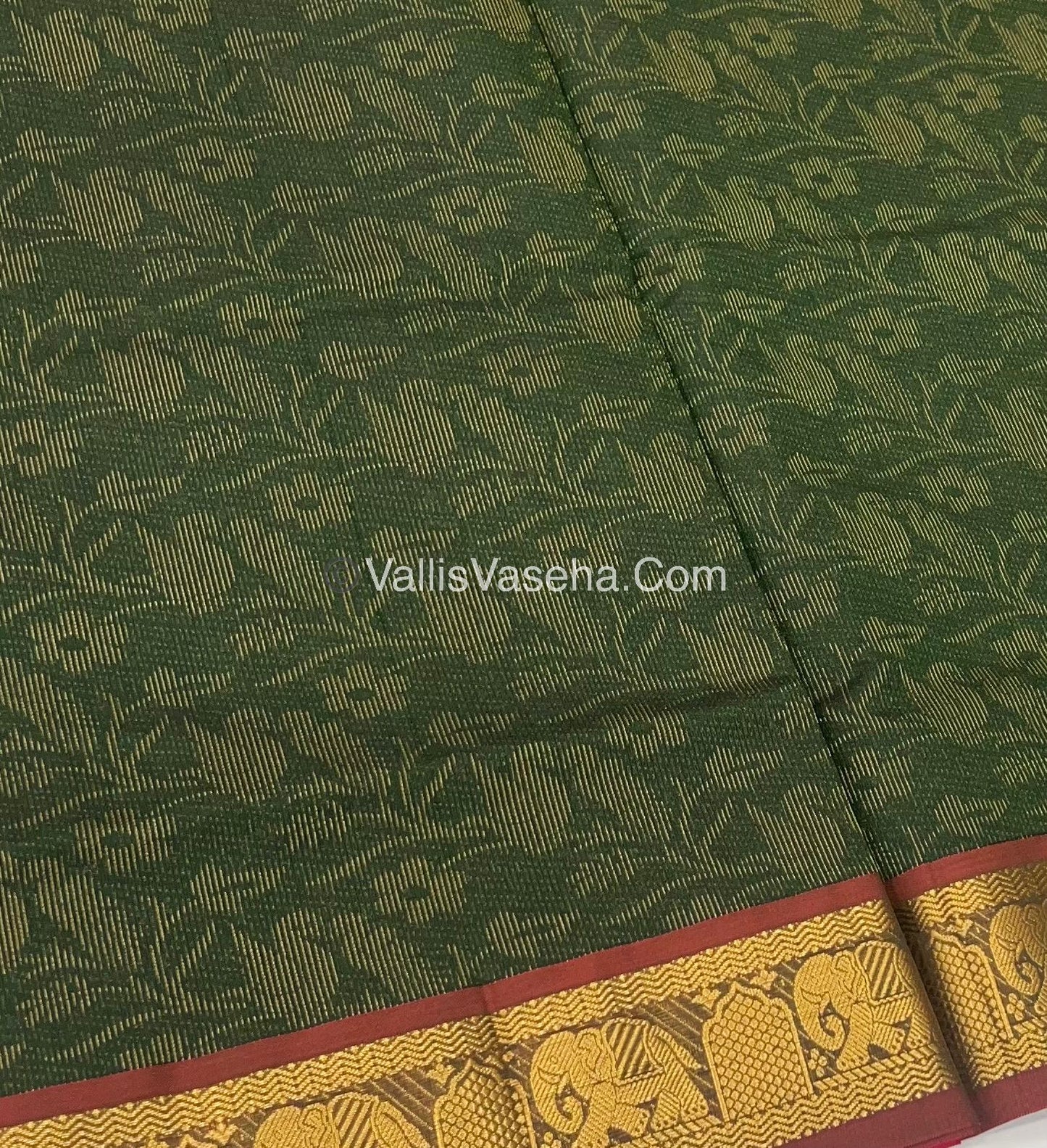 Semi Silk Cotton Saree - Dark Green With Reddish Maroon Shade - VVSSC007