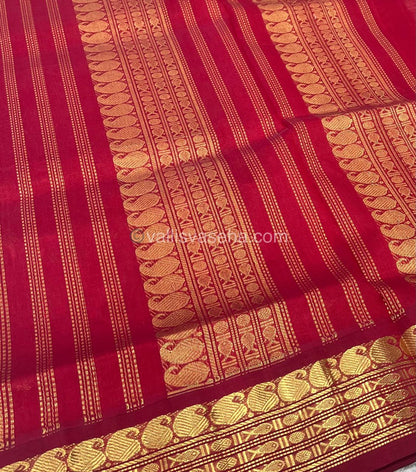 Pure Korvai Silk Cotton Saree - Creamish Ivory with Merunish Red Combo - VVKSC004