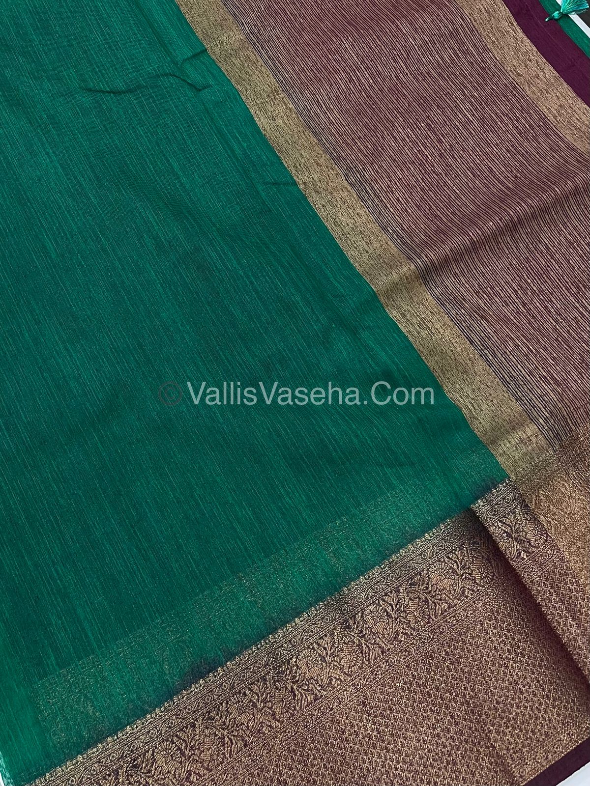 Bamboo Silk Saree - Green With Brown Shade - VVBSS008
