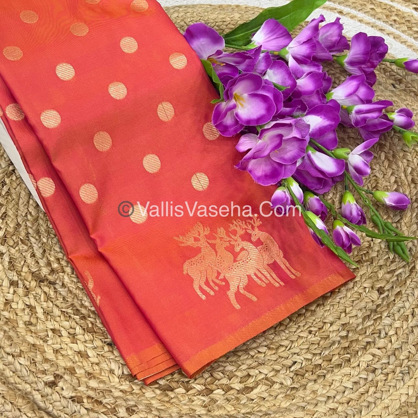 Semi Soft Silk - Deer Butta Border - Peachish Orange Shade -VVSSS017