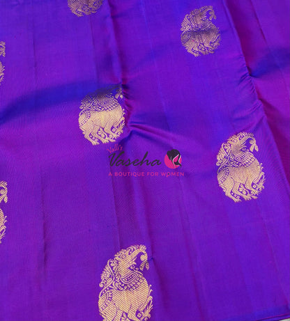 Pure Kanchipuram Silk Saree - Border Less - Purple with Yellow Combo - VVPS043