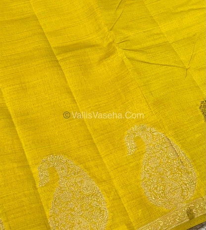 Semi Tussar Silk - Small Mango - Lemon Yellow Shade - VVSTS002