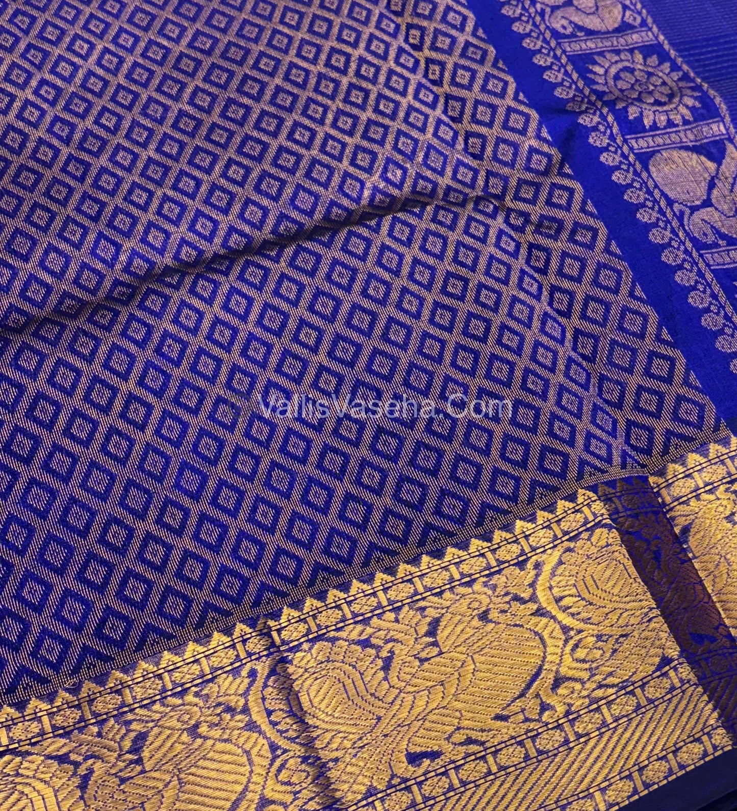 Pure Silk Cotton Saree - Vairavoosi checks - Mayil & Chakkaram - Blue Shade - VVMCV001