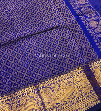 Pure Silk Cotton Saree - Vairavoosi checks - Mayil & Chakkaram - Blue Shade - VVMCV001