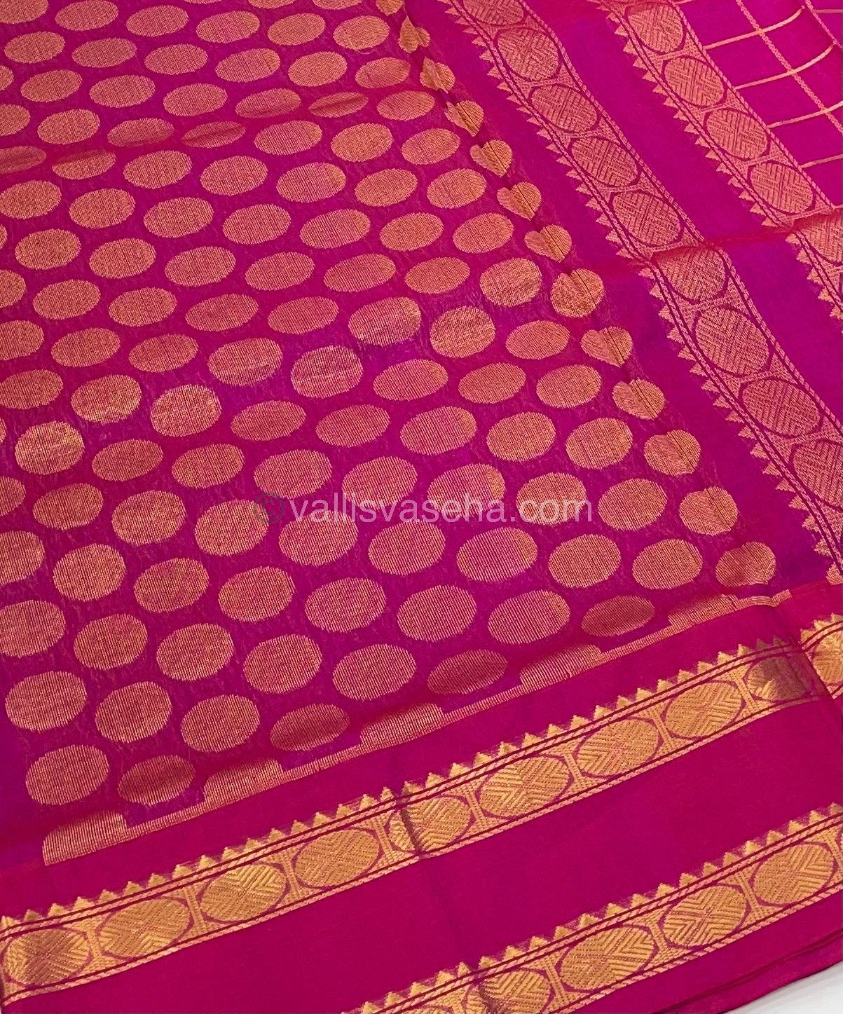 Pure Korvai Silk Cotton With Retta Petta Border - Checks pattern - Brown & Pink - VVKSC013