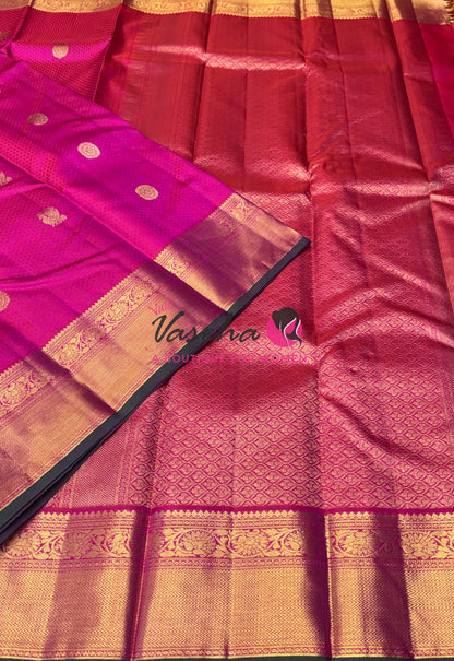 Pure Kanchipuram Bridal Silk Saree - Embossed Design - Pink Sahde - VVPS023