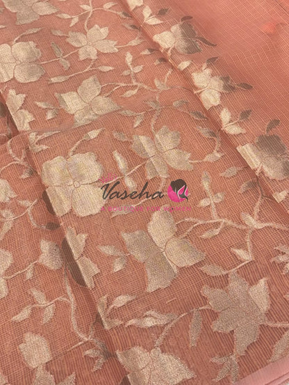 Kota Saree - Embroidery Weaving - Peach Shade - VVKES001