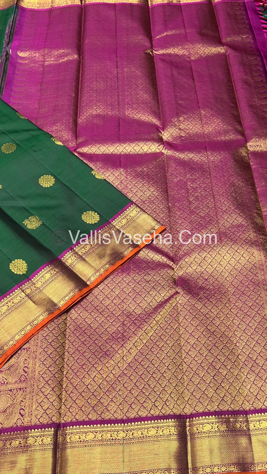 Pure Kanchipuram Silk Saree - Green & Purplish Pink Combo - VVPS014