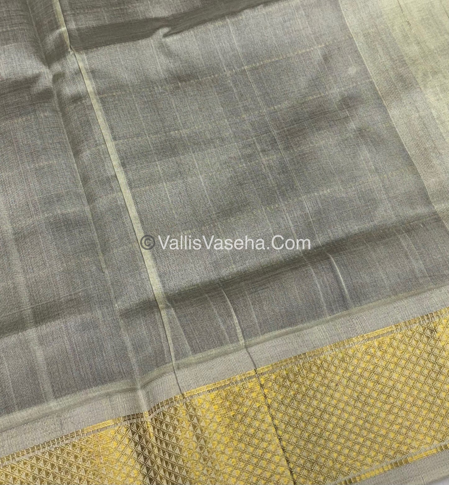 Pure Korvai Silk Cotton - Checks Pattern - Purple with Creamish Grey Shade  - VVKSC015