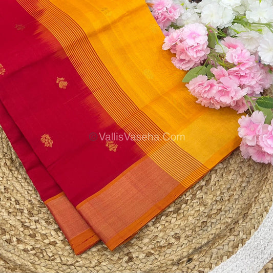 Semi Silk Cotton Saree - Red & Yellow Combo - VVSSC001