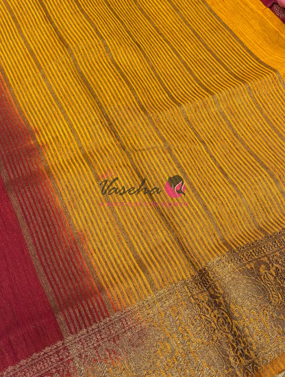 Bamboo Silk Saree- Red with Yellow Shade - VVBSS016