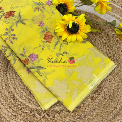 Kota Saree - Embroidery Weaving - Yellow Shade - VVKES001